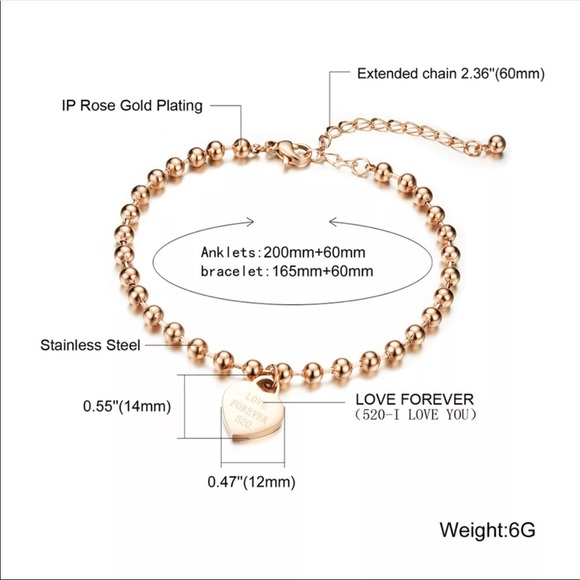 Stainless steel anklet bracelets Love Forever 8in - Picture 6 of 6